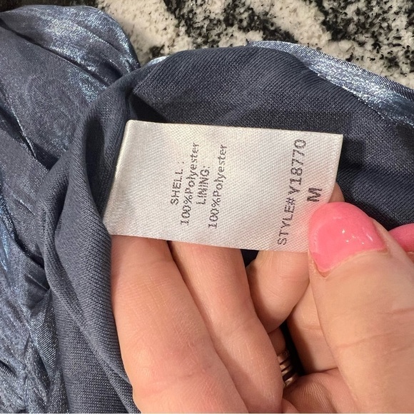 HOUSE OF BLOOM cropped ruched top with puffy sleeves in dusty blue with shimmer - Picture 11 of 15